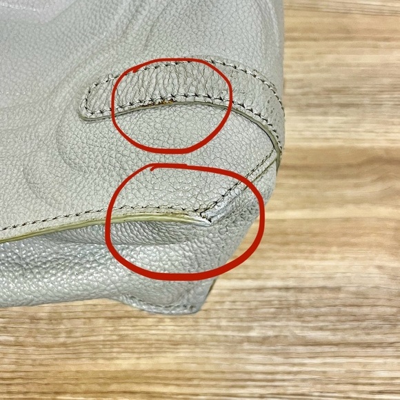 Brighton Lite Gray + Brown Floral Leather Handbag Purse Tote Bag F058606 RARE - Picture 7 of 16